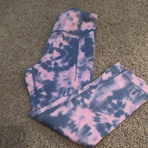 Athleta Girl Pink and Blue Tie-Dye High Rise Capri Leggings M/8-10